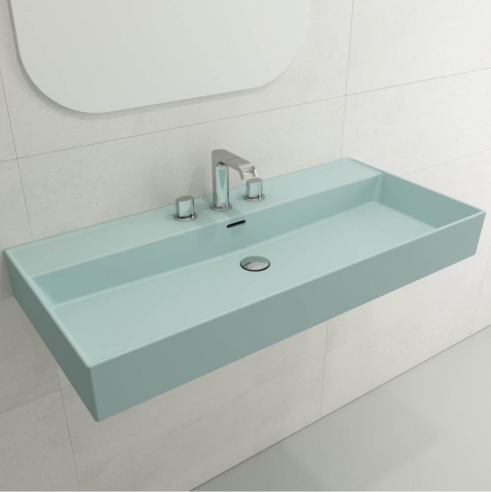 Milano Wall-Mounted Sink Fireclay 39.75 in. 3-Hole with Overflow in Matte Ice Blue