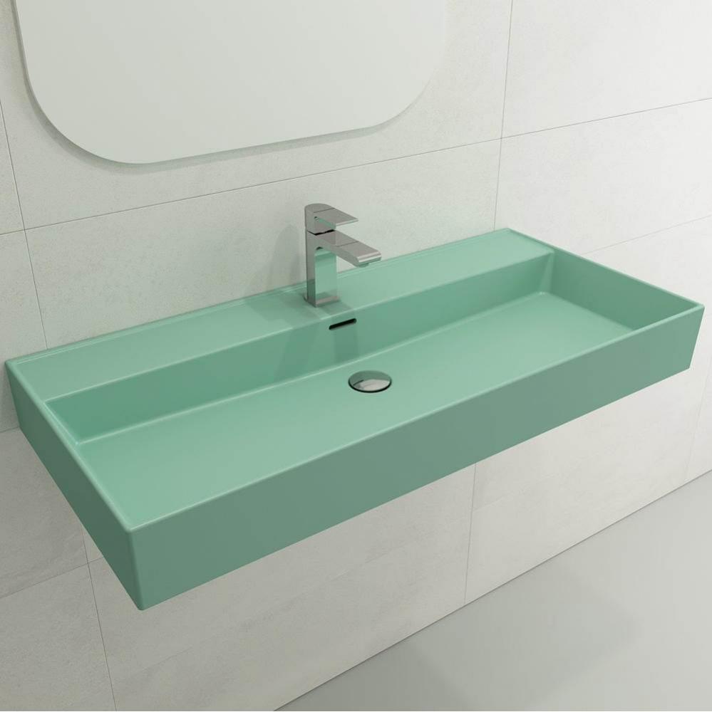 Milano Wall-Mounted Sink Fireclay 39.75 in. 1-Hole with Overflow in Matte Mint Green