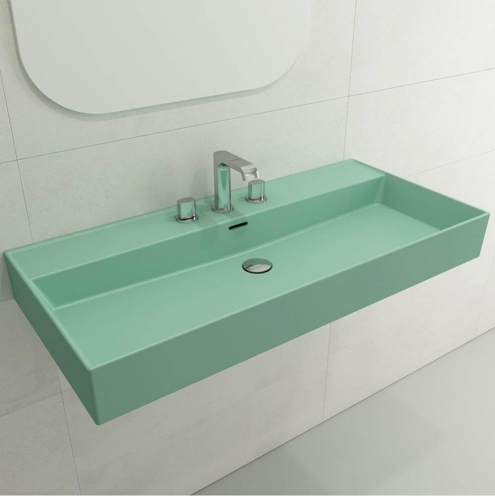 Milano Wall-Mounted Sink Fireclay 39.75 in. 3-Hole with Overflow in Matte Mint Green