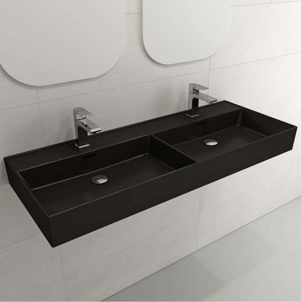 Milano Wall-Mounted Sink Fireclay  47.75 in. Double Bowl for Two 1-Hole Faucets with Overflows in