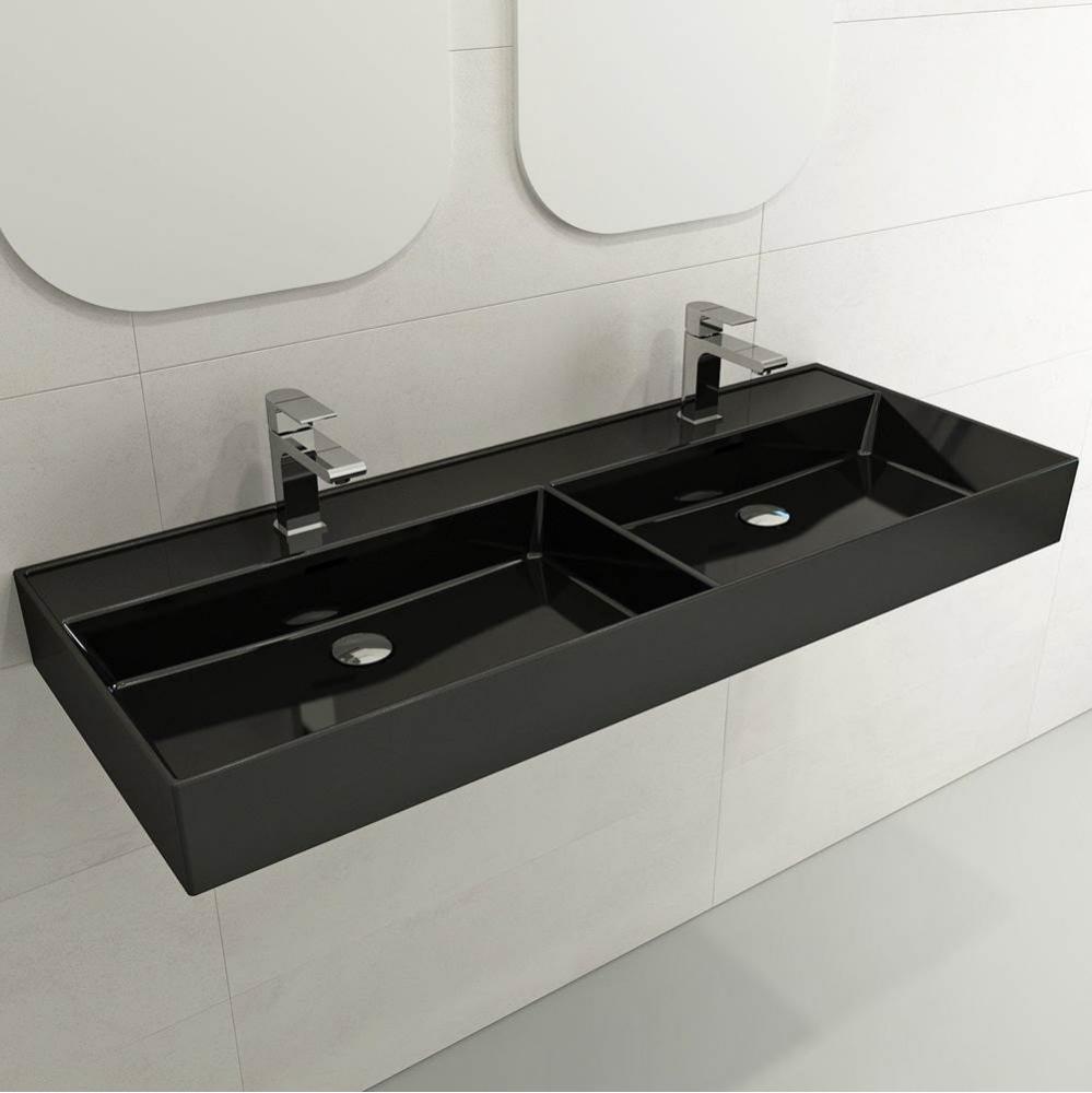 Milano Wall-Mounted Sink Fireclay  47.75 in. Double Bowl for Two 1-Hole Faucets with Overflows in