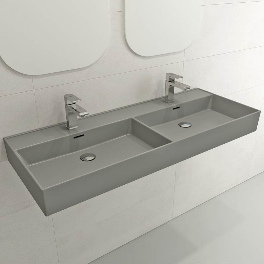 Milano Wall-Mounted Sink Fireclay  47.75 in. Double Bowl for Two 1-Hole Faucets with Overflows in