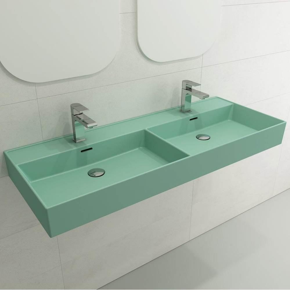 Milano Wall-Mounted Sink Fireclay  47.75 in. Double Bowl for Two 1-Hole Faucets with Overflows in