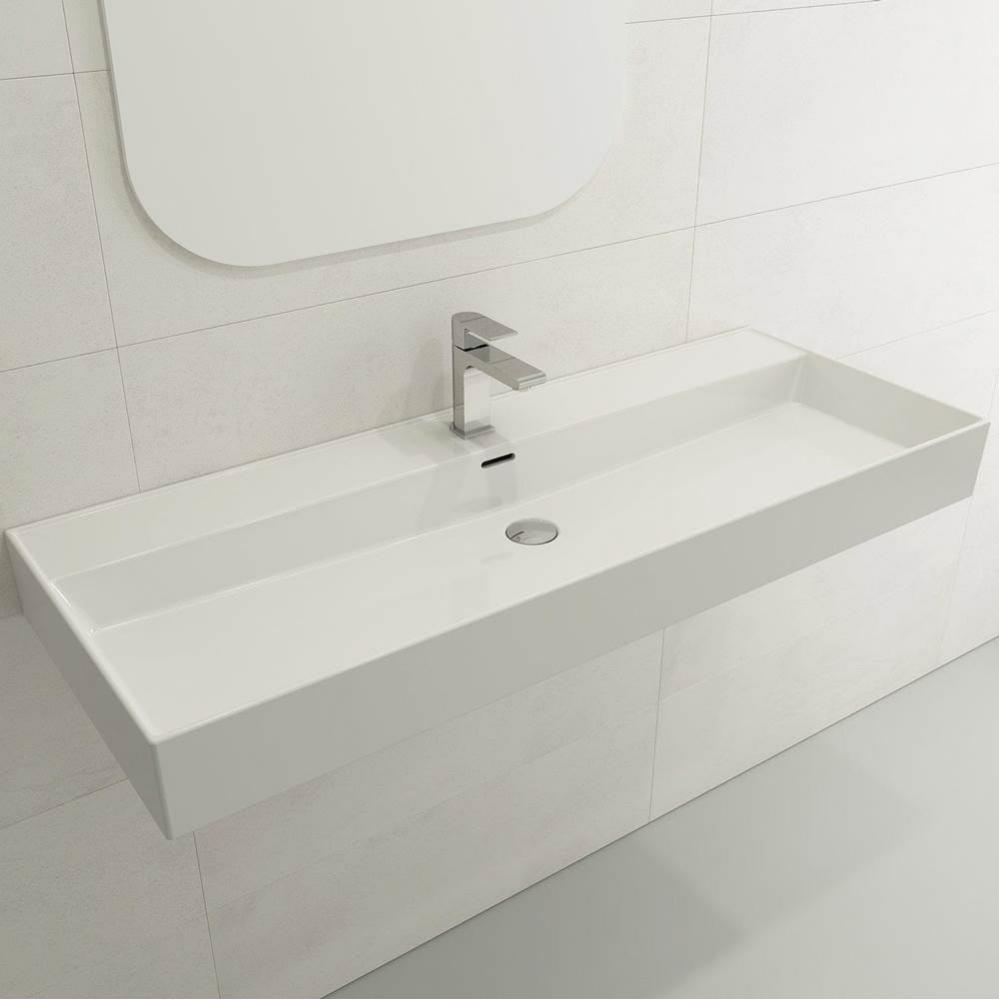 Milano Wall-Mounted Sink Fireclay 47.75 in. 1-Hole with Overflow in White