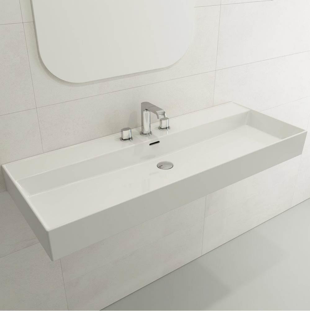 Milano Wall-Mounted Sink Fireclay 47.75 in. 3-Hole with Overflow in White