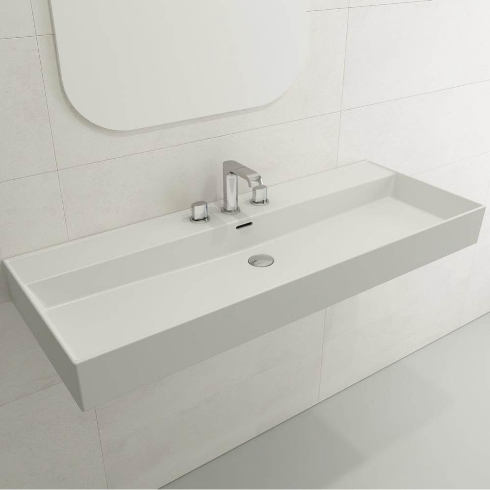 Milano Wall-Mounted Sink Fireclay 47.75 in. 3-Hole with Overflow in Matte White