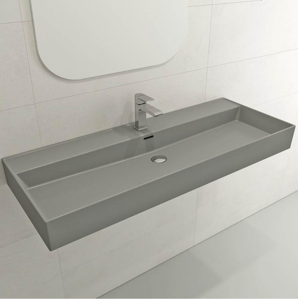 Milano Wall-Mounted Sink Fireclay 47.75 in. 1-Hole with Overflow in Matte Gray