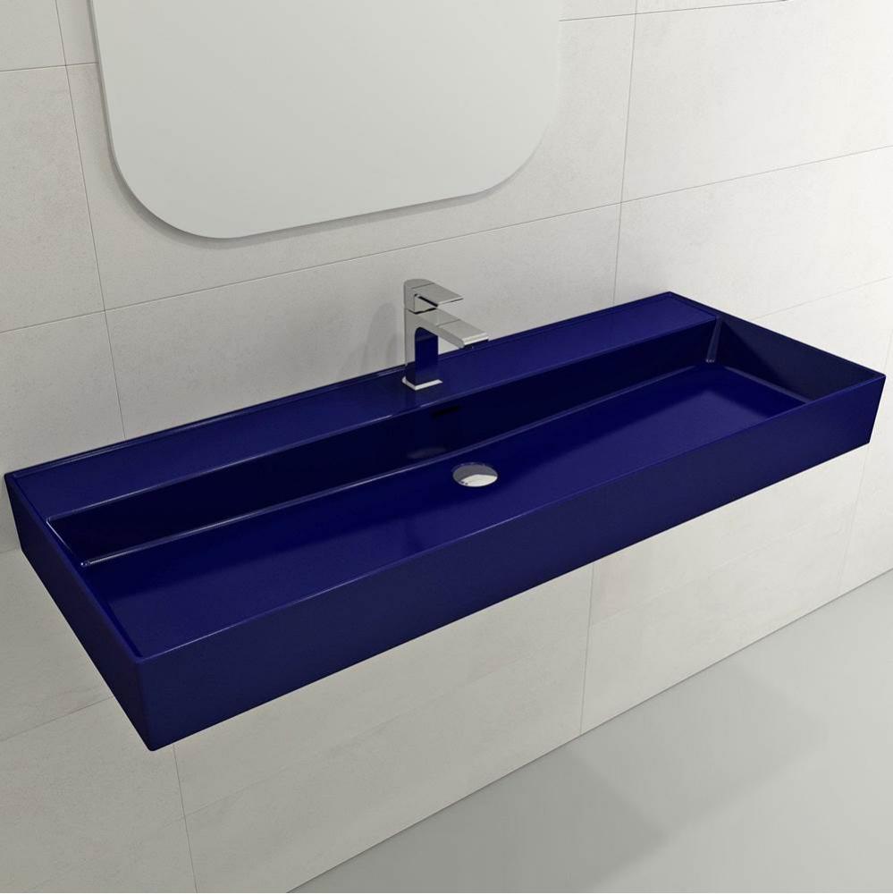 Milano Wall-Mounted Sink Fireclay 47.75 in. 1-Hole with Overflow in Sapphire Blue