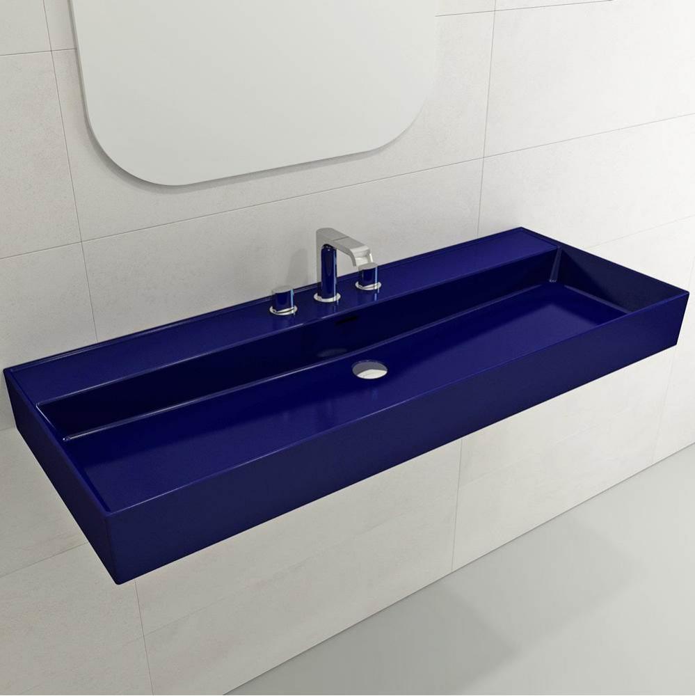 Milano Wall-Mounted Sink Fireclay 47.75 in. 3-Hole with Overflow in Sapphire Blue