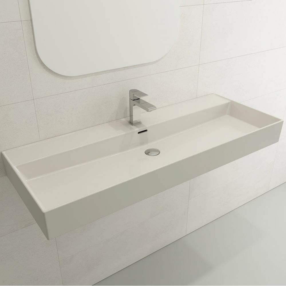 Milano Wall-Mounted Sink Fireclay 47.75 in. 1-Hole with Overflow in Biscuit