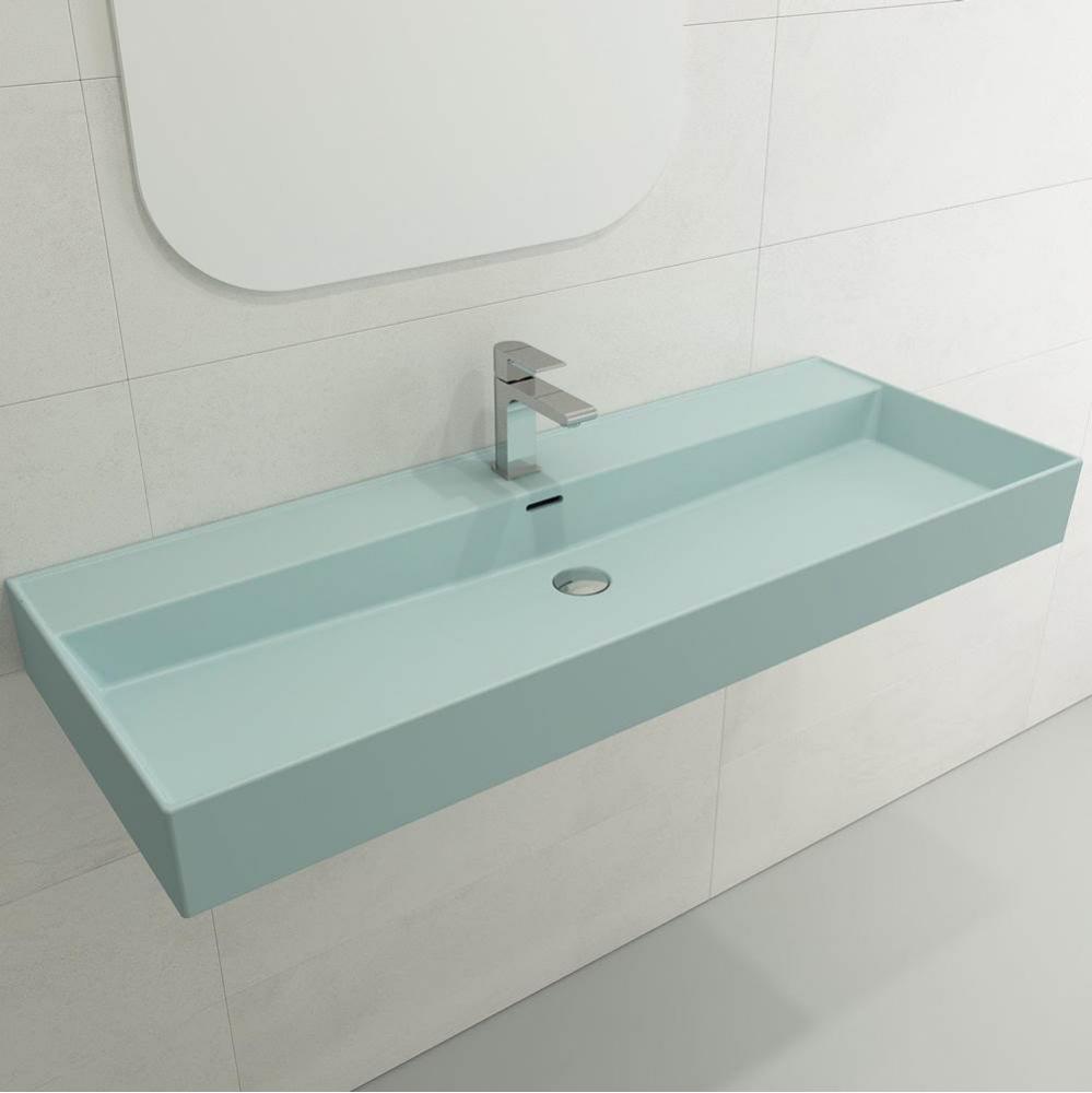 Milano Wall-Mounted Sink Fireclay 47.75 in. 1-Hole with Overflow in Matte Ice Blue