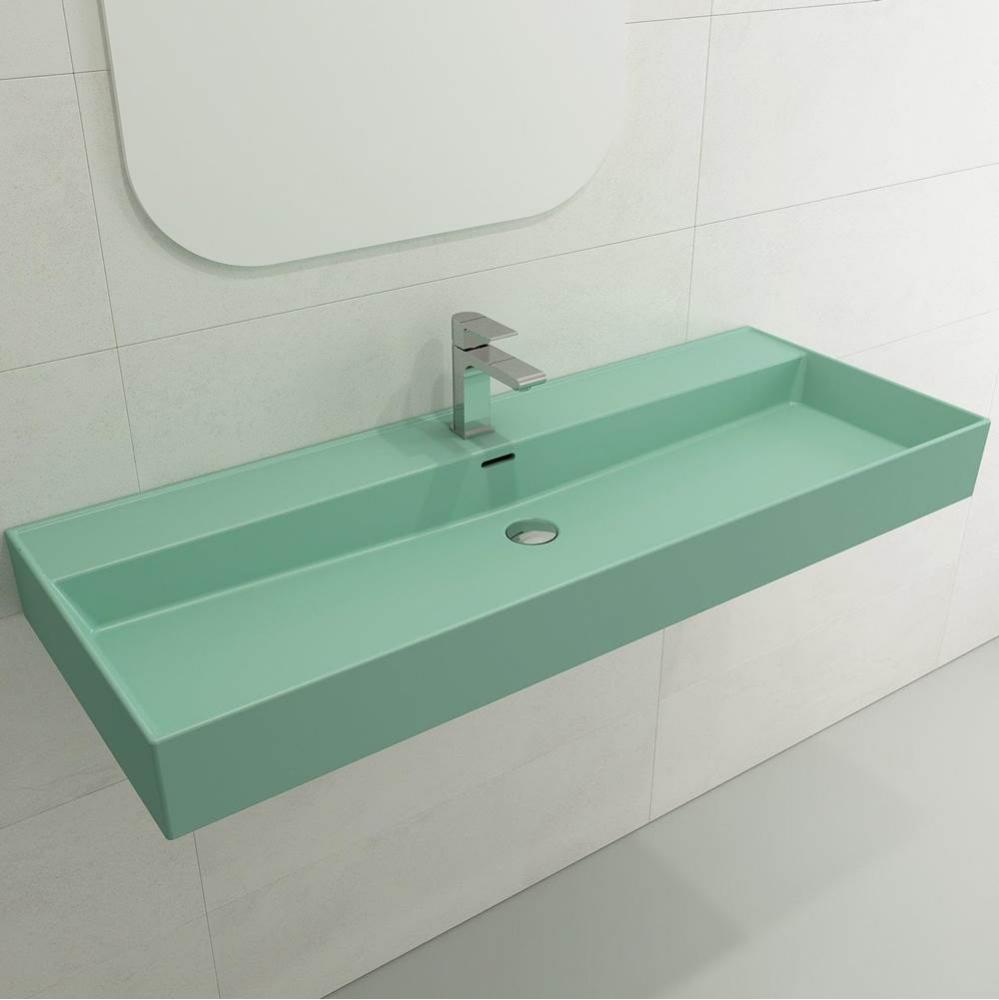 Milano Wall-Mounted Sink Fireclay 47.75 in. 1-Hole with Overflow in Matte Mint Green