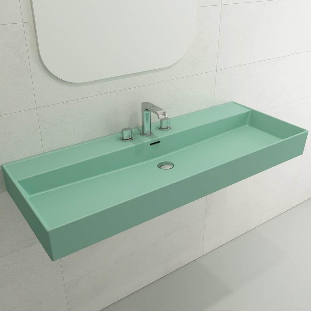 Milano Wall-Mounted Sink Fireclay 47.75 in. 3-Hole with Overflow in Matte Mint Green