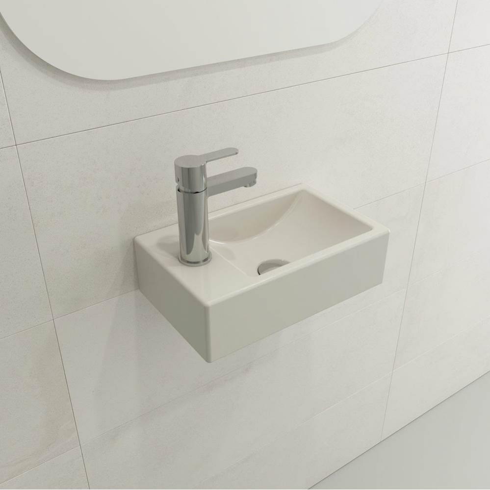 Milano Wall-Mounted Sink Fireclay 14.5 in. 1-hole Right Side Faucet Deck with Overflow in Biscuit