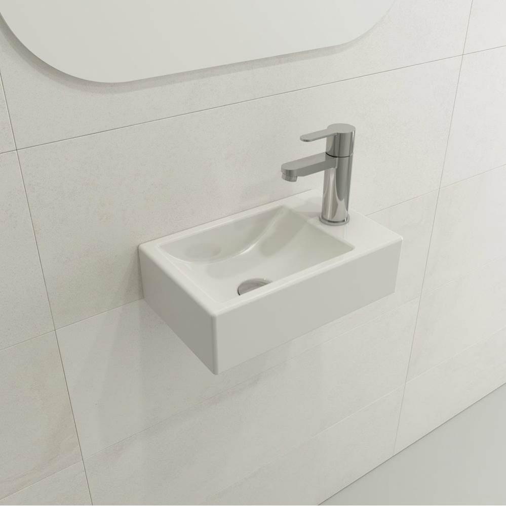 Milano Wall-Mounted Sink Fireclay 14.5 in. 1-hole Left Side Faucet Deck with Overflow in White