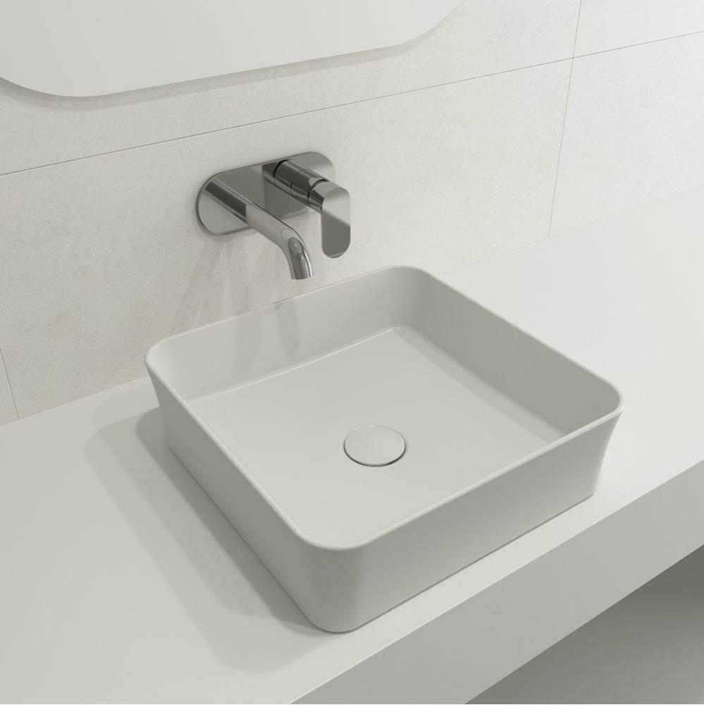 Sottile Square Vessel Fireclay 15.25 in. with Matching Drain Cover in Matte White