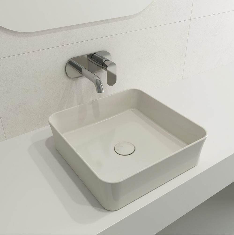 Sottile Square Vessel Fireclay 15.25 in. with Matching Drain Cover in Biscuit