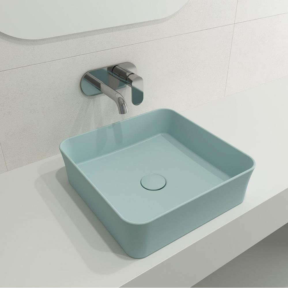 Sottile Square Vessel Fireclay 15.25 in. with Matching Drain Cover in Matte Ice Blue