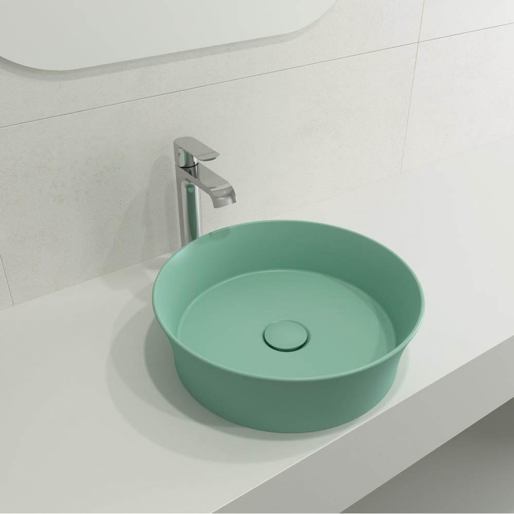 Sottile Round Vessel Fireclay 15 in. with Matching Drain Cover in Matte Mint Green