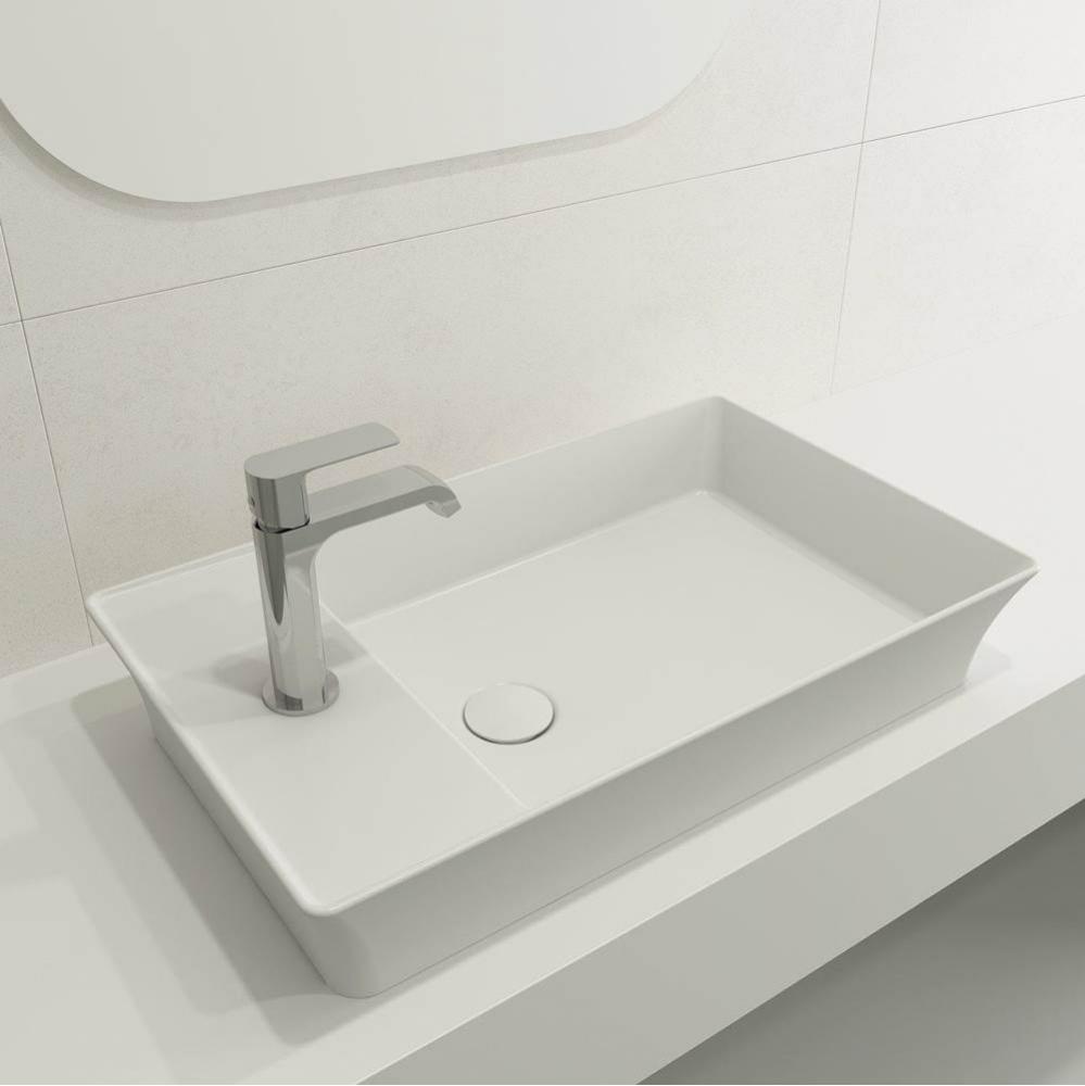 Sottile Rectangle Vessel Fireclay 23.5 in. 1-Hole Faucet Deck with Matching Drain Cover in Matte W