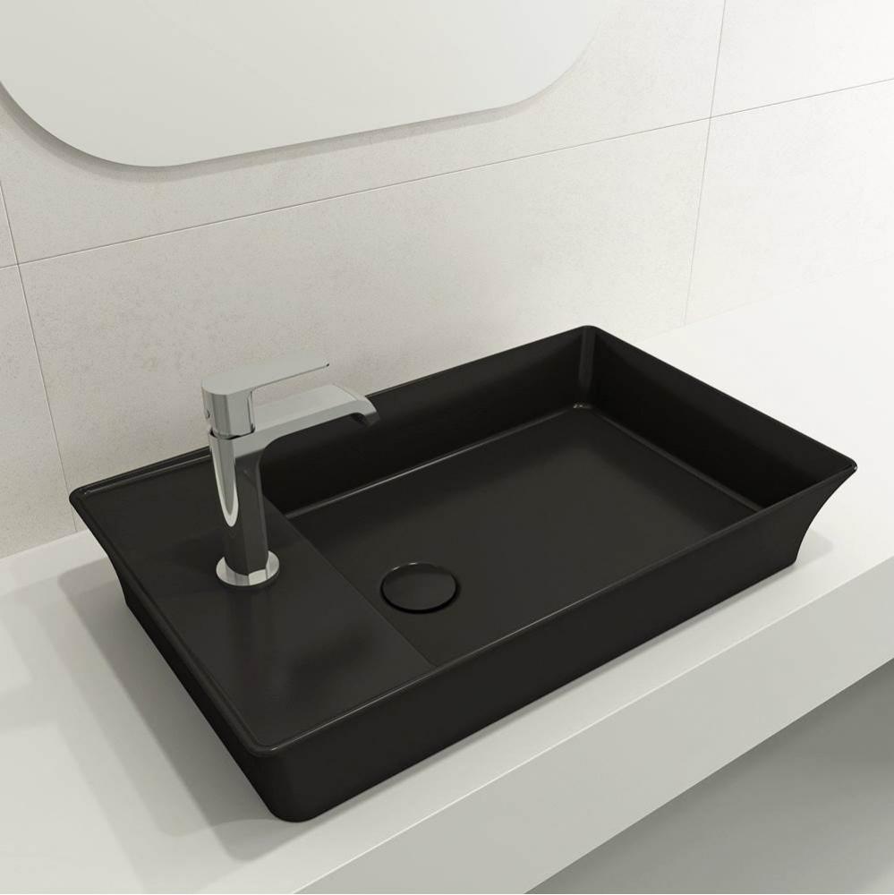 Sottile Rectangle Vessel Fireclay 23.5 in. 1-Hole Faucet Deck with Matching Drain Cover in Matte B