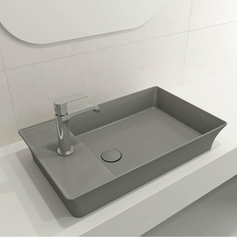 Sottile Rectangle Vessel Fireclay 23.5 in. 1-Hole Faucet Deck with Matching Drain Cover in Matte G