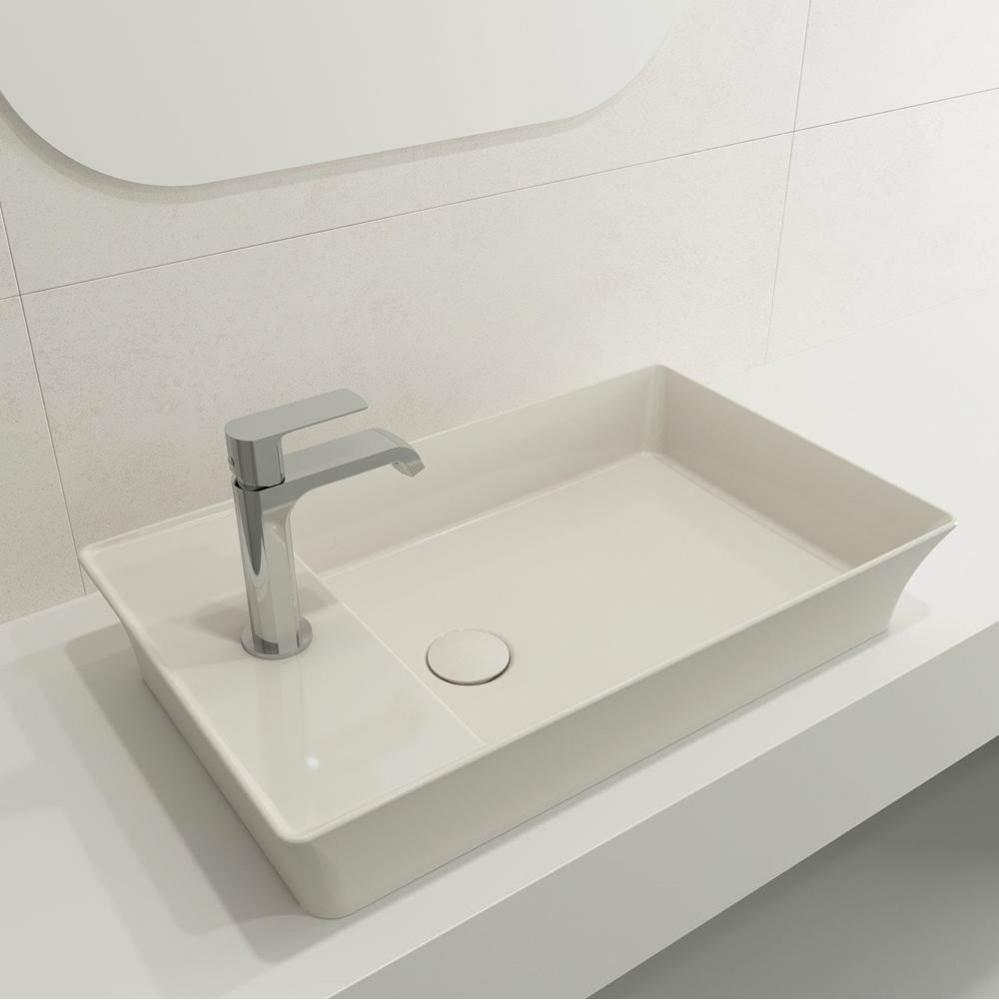 Sottile Rectangle Vessel Fireclay 23.5 in. 1-Hole Faucet Deck with Matching Drain Cover in Biscuit