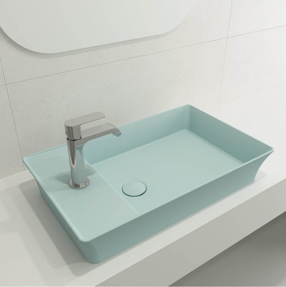 Sottile Rectangle Vessel Fireclay 23.5 in. 1-Hole Faucet Deck with Matching Drain Cover in Matte I