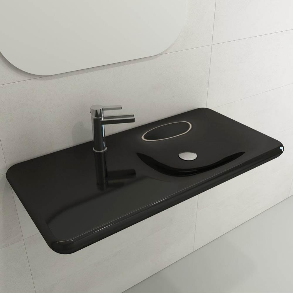 Fenice Wall-Mounted Sink Fireclay 35.5 in. 1-Hole in Black