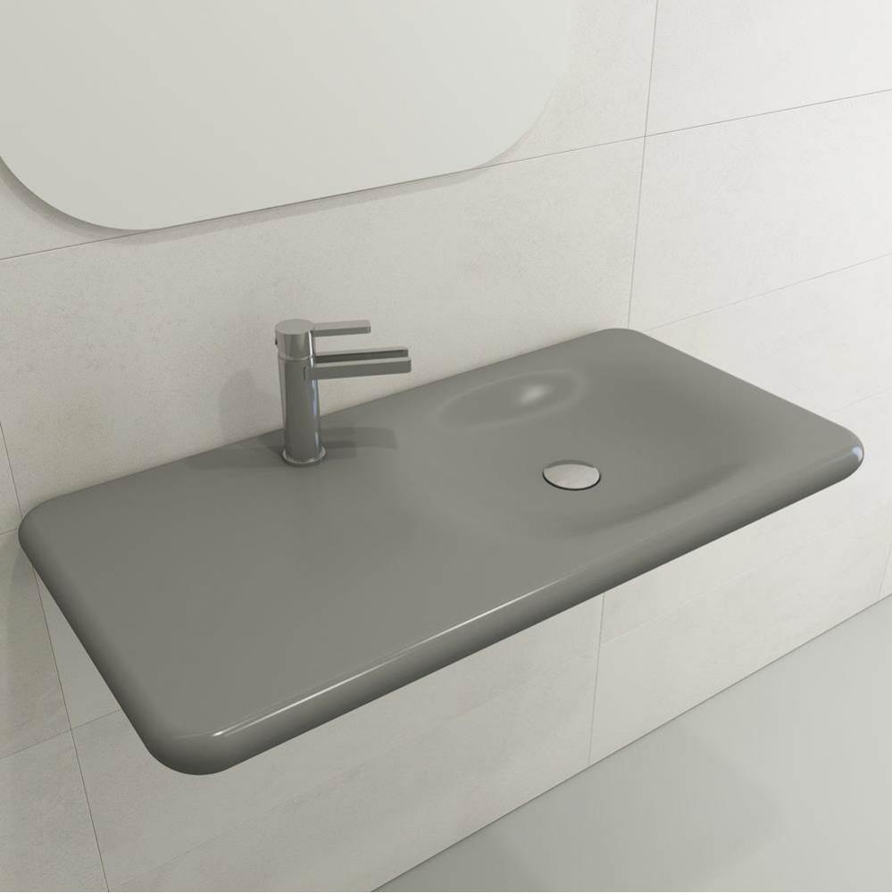 Fenice Wall-Mounted Sink Fireclay 35.5 in. 1-Hole in Matte Gray