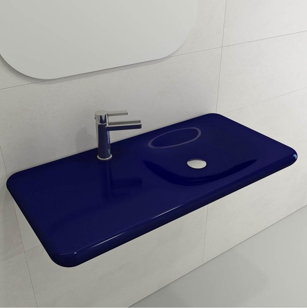 Fenice Wall-Mounted Sink Fireclay 35.5 in. 1-Hole in Sapphire Blue