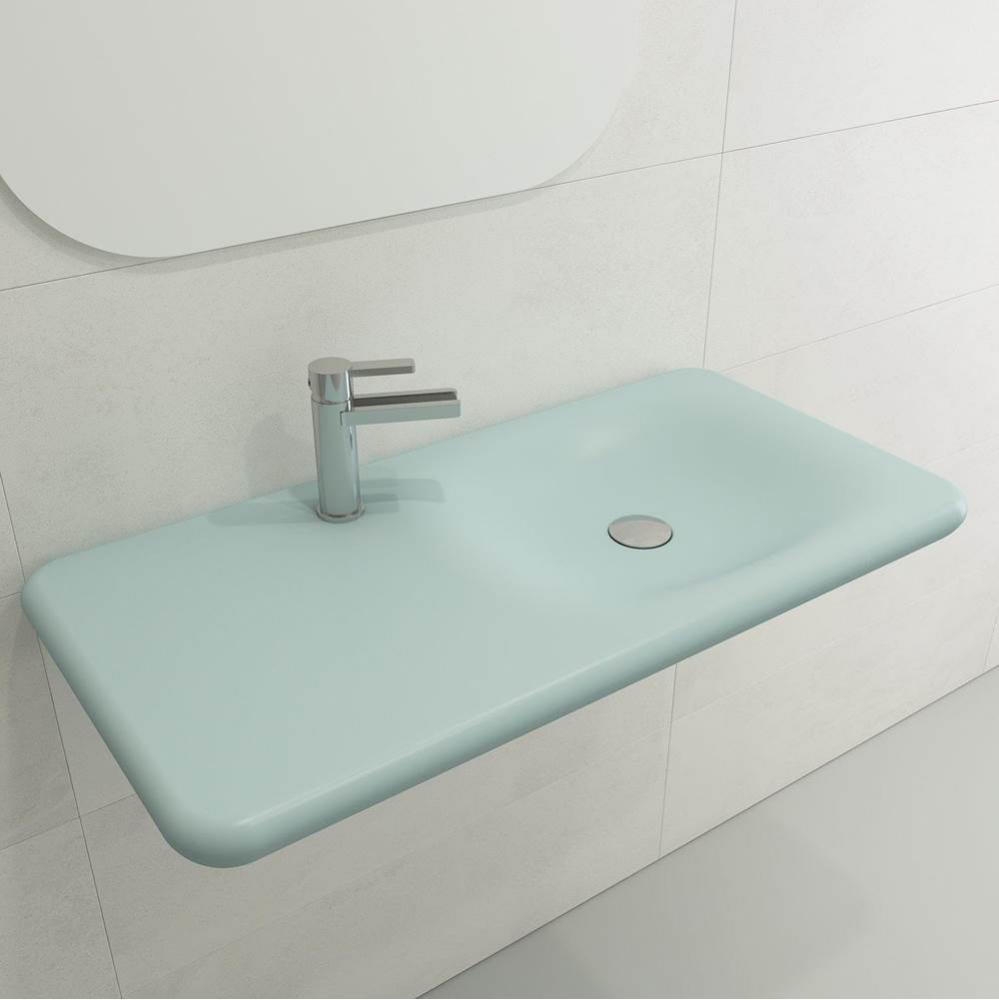 Fenice Wall-Mounted Sink Fireclay 35.5 in. 1-Hole in Matte Ice Blue