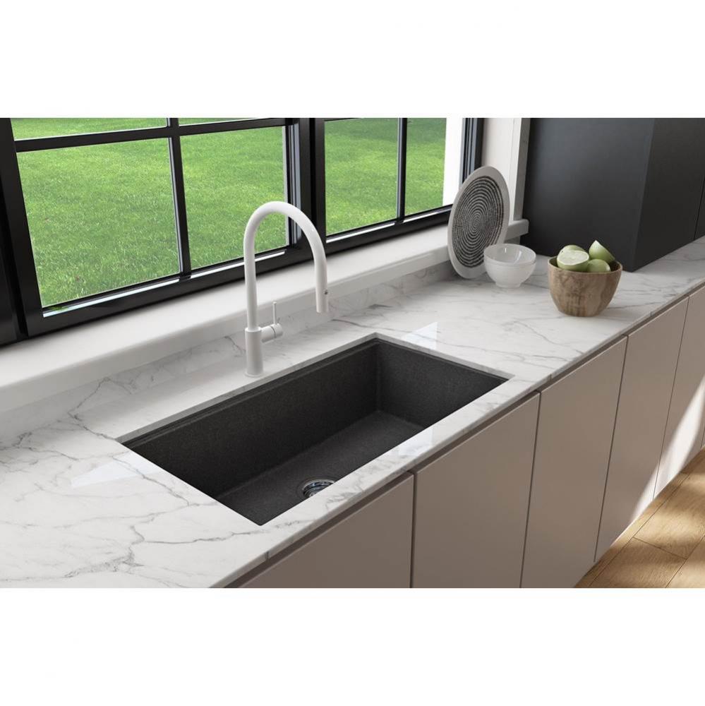 Baveno Lux Dual-Mount 34&apos;&apos;. Single Bowl Granite Composite Kitchen Sink with Integrated W