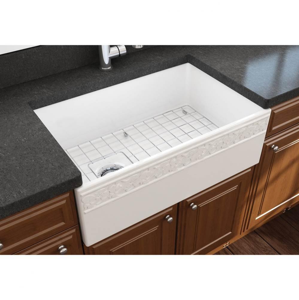 Vigneto Apron Front Fireclay 30 in. Single Bowl Kitchen Sink with Protective Bottom Grid and Strai