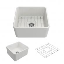 BOCCHI 1136-001-0120 - Classico Farmhouse Apron Front Fireclay 20 in. Single Bowl Kitchen Sink with Protective Bottom Gri