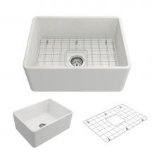 BOCCHI 1137-001-0120 - Classico Farmhouse Apron Front Fireclay 24 in. Single Bowl Kitchen Sink with Protective Bottom Gri