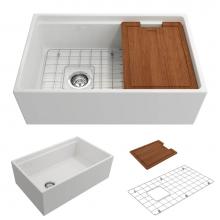 BOCCHI 1344-001-0120 - Contempo Step-Rim Apron Front Fireclay 30 in. Single Bowl Kitchen Sink with Integrated Work Statio