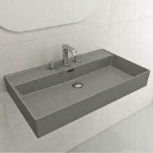 BOCCHI 1377-006-0127 - Milano Wall-Mounted Sink Fireclay 32 in. 3-Hole with Overflow in Matte Gray