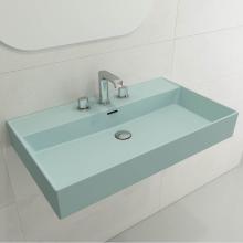 BOCCHI 1377-029-0127 - Milano Wall-Mounted Sink Fireclay 32 in. 3-Hole with Overflow in Matte Ice Blue