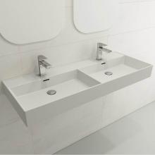 BOCCHI 1393-002-0132 - Milano Wall-Mounted Sink Fireclay  47.75 in. Double Bowl for Two 1-Hole Faucets with Overflows in