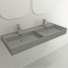 BOCCHI 1393-006-0132 - Milano Wall-Mounted Sink Fireclay  47.75 in. Double Bowl for Two 1-Hole Faucets with Overflows in