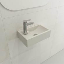 BOCCHI 1418-014-0126 - Milano Wall-Mounted Sink Fireclay 14.5 in. 1-hole Right Side Faucet Deck with Overflow in Biscuit