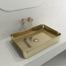 BOCCHI 1476-403-0125 - Sottile Rectangle Vessel Fireclay 21.5 in. with Matching Drain Cover in Matte Gold