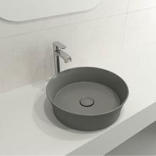 BOCCHI 1478-006-0125 - Sottile Round Vessel Fireclay 15 in. with Matching Drain Cover in Matte Gray