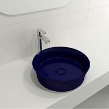 BOCCHI 1478-010-0125 - Sottile Round Vessel Fireclay 15 in. with Matching Drain Cover in Sapphire Blue