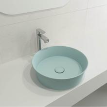 BOCCHI 1478-029-0125 - Sottile Round Vessel Fireclay 15 in. with Matching Drain Cover in Matte Ice Blue