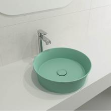 BOCCHI 1478-033-0125 - Sottile Round Vessel Fireclay 15 in. with Matching Drain Cover in Matte Mint Green