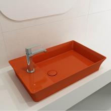 BOCCHI 1479-012-0126 - Sottile Rectangle Vessel Fireclay 23.5 in. 1-Hole Faucet Deck with Matching Drain Cover in Orange