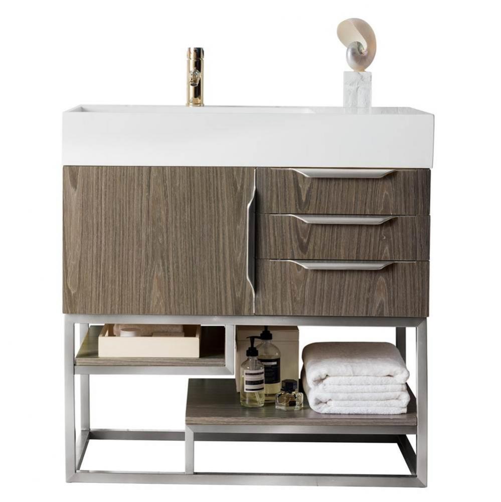 Columbia 36&apos;&apos; Single Vanity Cabinet, Ash Gray, Brushed Nickel