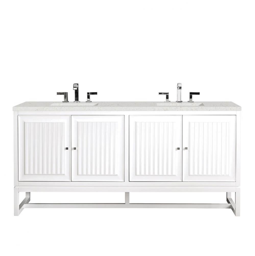 Athens 72&apos;&apos; Double Vanity, Glossy White w/ 3 CM Lime Delight Quartz Top